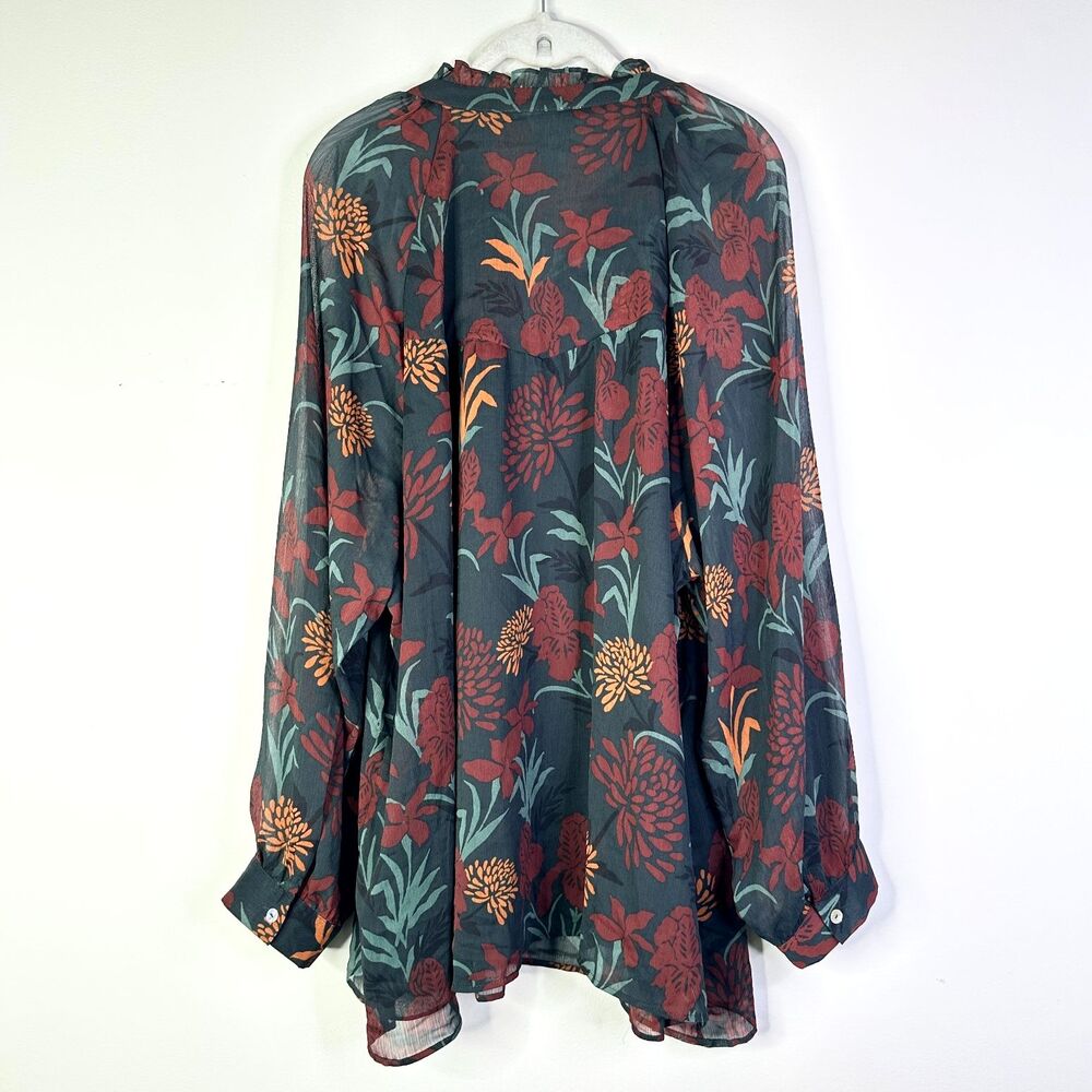 Daniel Rainn Top Women 3X Plus Dark Floral Sheer Tunic Bohemian Lagenlook NWOT - Picture 2 of 8